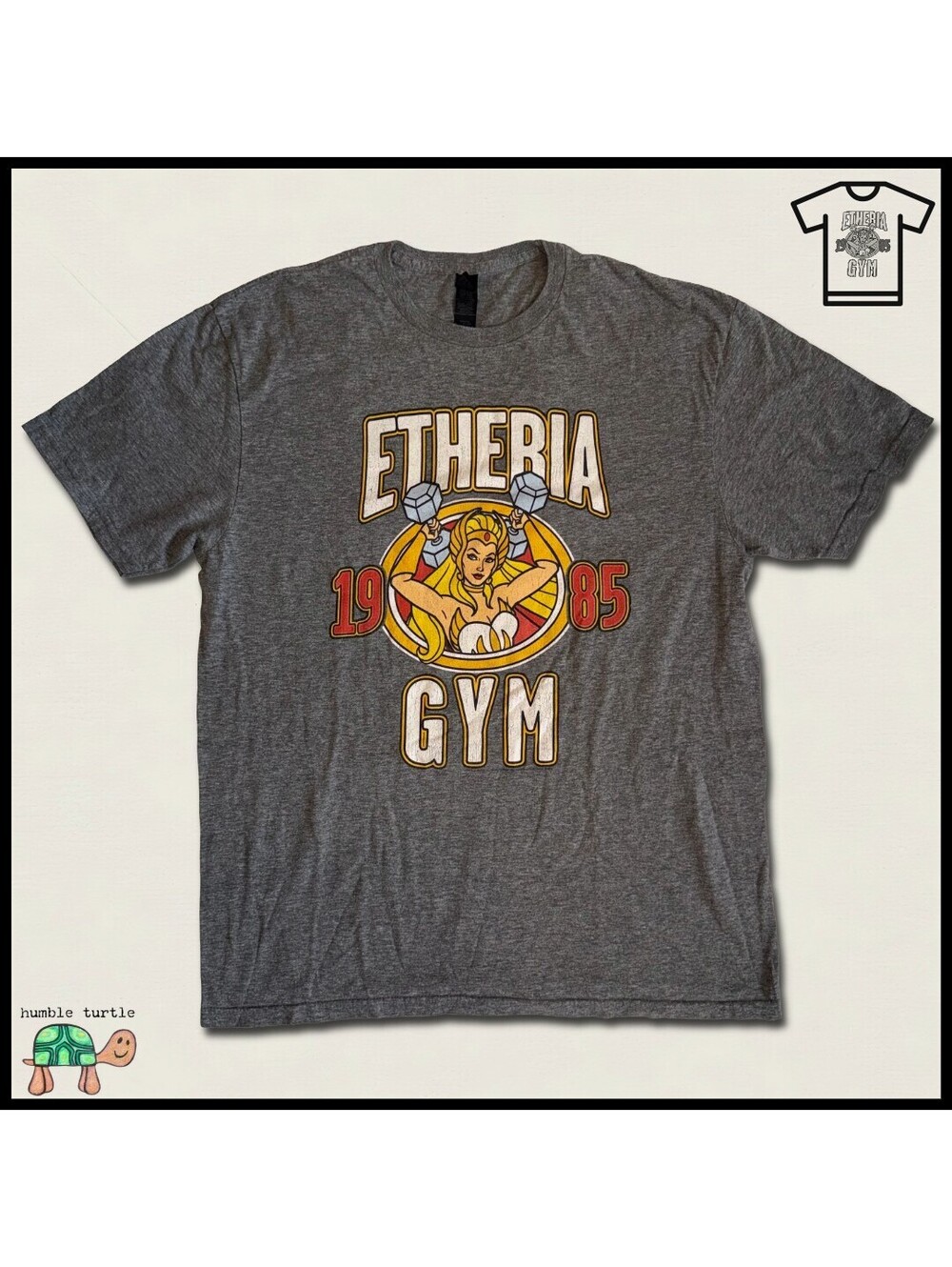 Gildan Softstyle Gray Etheria Gym She-Ra 1985 Graphic T-Shirt Size LG